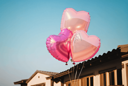 爱心盒饭摄影照片_情人节浪漫粉色气球摄影图0