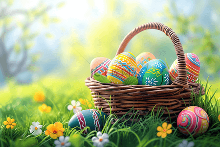 彩蛋端午节背景图片_篮子里的复活节彩蛋图片