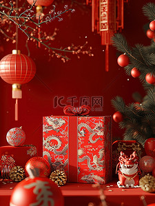 新年礼盒包装新年春节大促背景素材