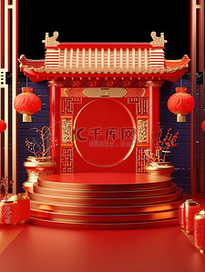 新年大红色背景背景图片_电商展台红色新年大促背景