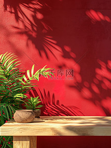 红色墙壁植物电商展台设计图