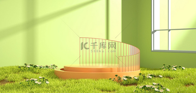 背景图片_春天绿色草地展台c4d设计