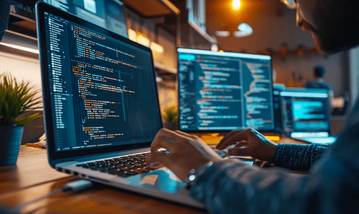 程序员在笔记本电脑上编写编程代码