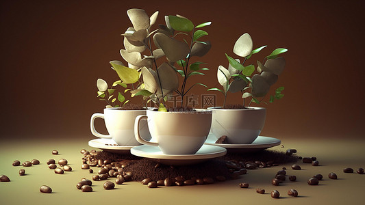 咖啡饮品热饮绿植