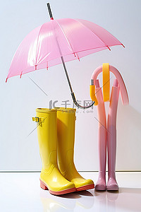 雨伞背景图片_彩虹伞和两双黄色雨鞋