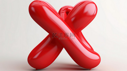 逼真的氦气球字体金属红色字母 x 高级 3D 插图