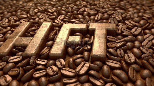 3d 渲染的咖啡豆拼出“能量”这个词