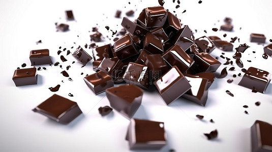 3D 插图中的黑巧克力块