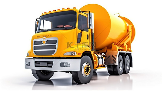 水泥车背景图片_白色背景橙色水泥搅拌车的 3d 渲染