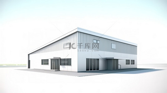 仓库背景图片_白色背景办公室和存储仓库建筑的 3D 渲染