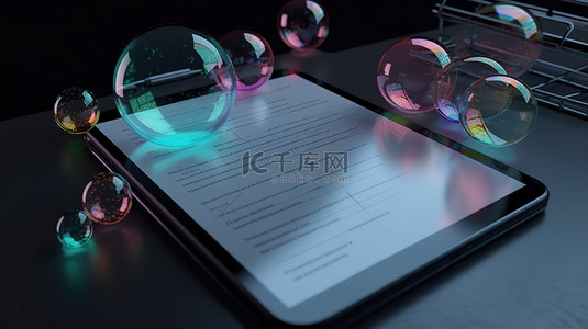 1 在线营销玻璃态射气泡，带有 3D 渲染的剪贴板图标，用于编写文本文档