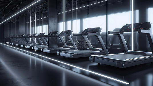 健身房背景图片_3d 渲染中描绘的健身健身房跑步机或跑步机