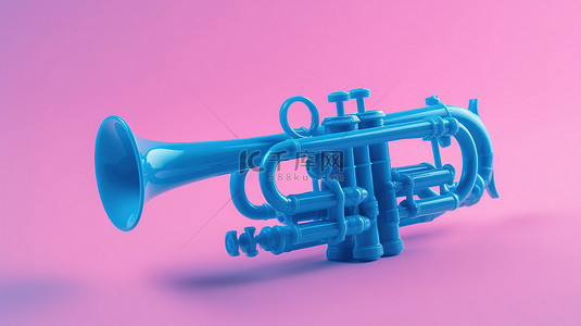 儿童音乐背景图片_粉红色背景 3D 渲染上蓝色儿童玩具喇叭的双色调演绎