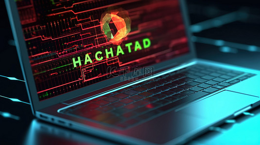带有黑客警告的隐私数据泄露警报笔记本电脑表示来自互联网 3D 渲染的网络威胁