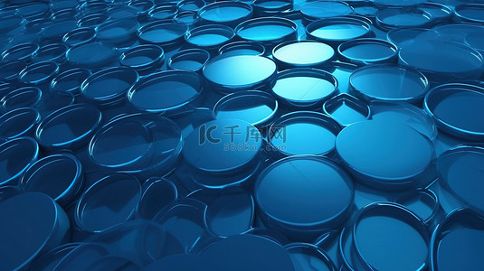 3D 渲染插图，在抽象蓝色圆圈中带有微妙的几何图案