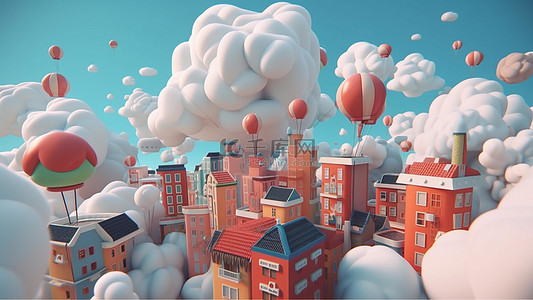 热气球云彩背景图片_天空梦幻云层空中城市