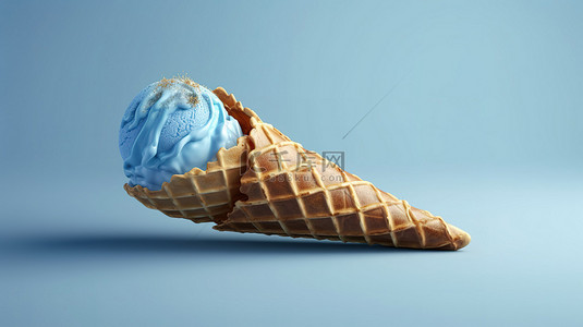 3d 渲染的蓝色威化冰淇淋