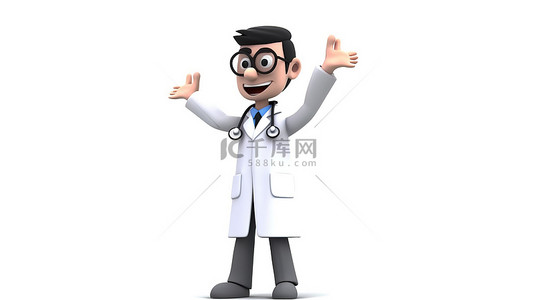 工人背景背景图片_3D 渲染中的医疗专业人员举起双臂