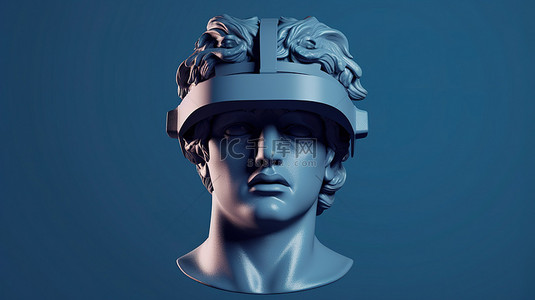 头部背景图片_3D 渲染古典头部雕塑与 VR 遮阳板后现代风格插图