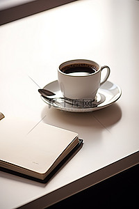 白桌上的黑白书和一杯咖啡
