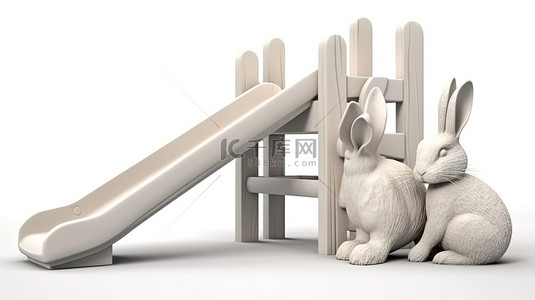 逼真的 3D 兔子施普林格游乐场，适合孩子们，非常适合在白色背景下隔离的玩耍时间