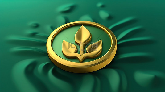 潮水绿色背景上的里拉货币金色福尔图纳符号的图标 3D 渲染的社交媒体图标