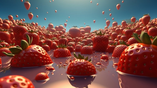 卡通水果草莓背景图片_3d 渲染卡通草莓的宇宙