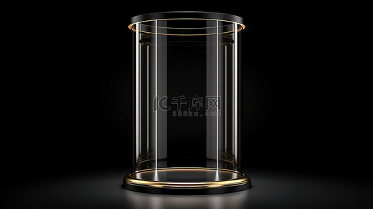 孤立背景下圆柱玻璃展示台的黑色 3D 插图