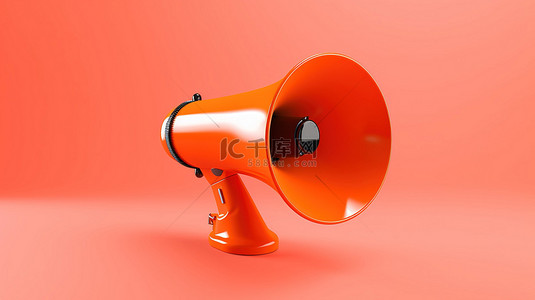 对话框背景图片_橙色背景扩音器与空语音气泡的 3D 插图