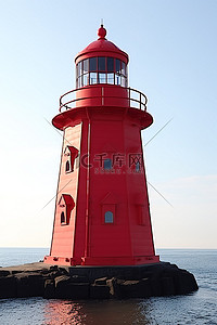 海洋中的一座红色灯塔