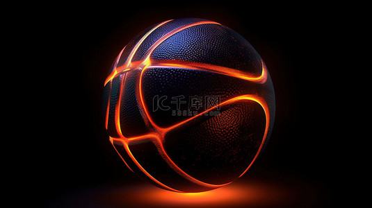 黑色背景下篮球的 3d 渲染