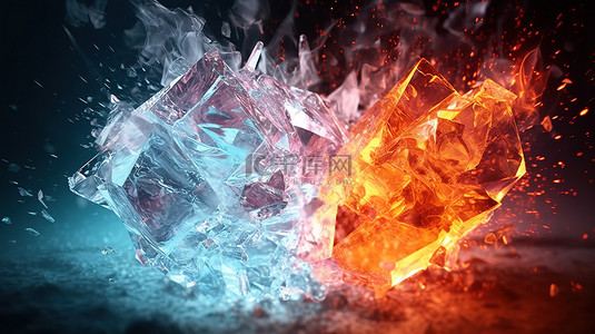爆炸效果背景图片_火热和冰冷的融合 3D 概念与火花