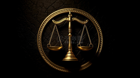 法律字幕条背景图片_正义的金色天平作为法律符号 3D 插图在黑纸背景上带有浮雕标志
