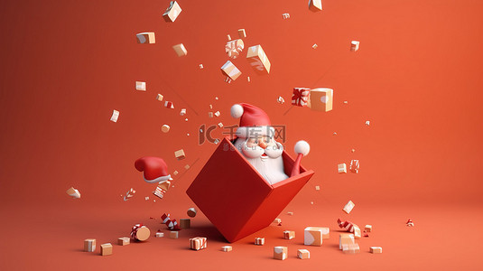 新年人物背景图片_逼真的 3D 圣诞老人角色在掉落的礼品盒中圣诞节和新年背景渲染