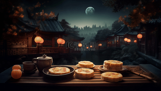 卡通月亮背景图片_中秋节吃月饼赏月