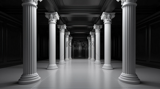 罗马建筑内部背景图片_优雅的黑色门和经典的柱子令人惊叹的室内建筑 3D 渲染