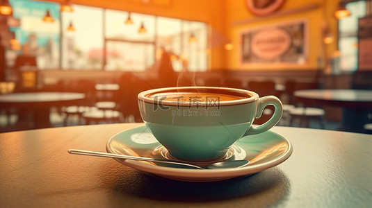 迷人咖啡店的复古风格咖啡杯令人惊叹的 3D 渲染