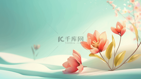 简约绿色墙面有花瓶花朵的背景图7