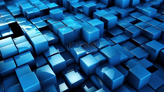 蓝色科技感海报背景图片_具有纹理蓝色块的抽象 3D 渲染