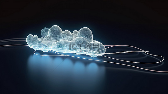 云数据存储技术概念3D白云，带上传进度条和电缆线