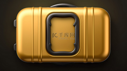 滚动手提箱图标在哑光板上闪闪发光的金色行李箱 3D 渲染的社交媒体符号