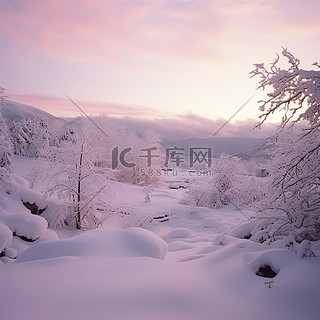 午后光线下拍摄的山中美丽的雪景