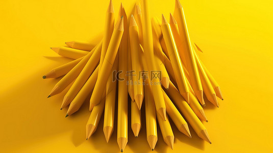 隔离在彩色背景上 3d 渲染 x 形形成锋利的黄色铅笔