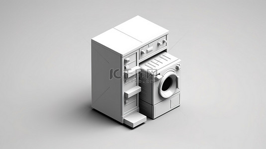 洗碗背景图片_洗碗机和冰箱的单色 3D 等距图标