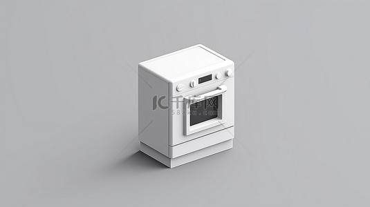 洗碗背景图片_3d 平面洗碗机和烤箱的白色单色等距图标