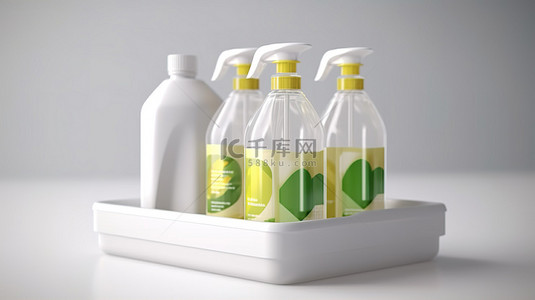 3D 渲染背景展示清洁产品的白色包装