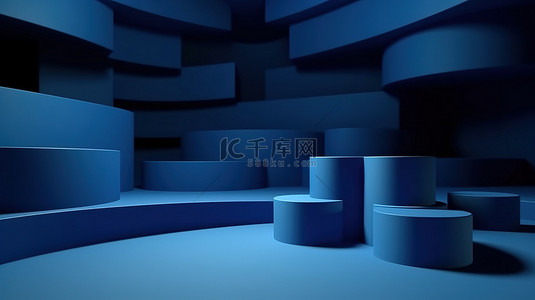 抽象形式的几何 3d 讲台蓝色背景
