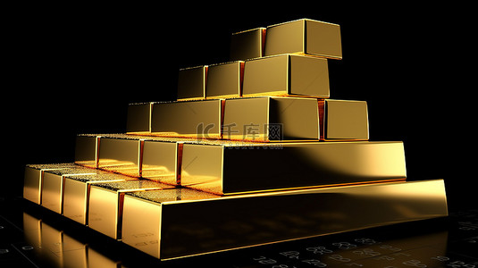 财务背景图片_带有图形的金砖条的财务概念化 3d 渲染