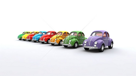 赛车卡通背景图片_充满活力的玩具车骑在白色的道路上 3D 渲染的卡通场景