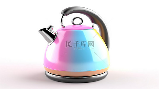 水壶背景图片_白色背景上当代电水壶或多色茶壶的 3D 渲染